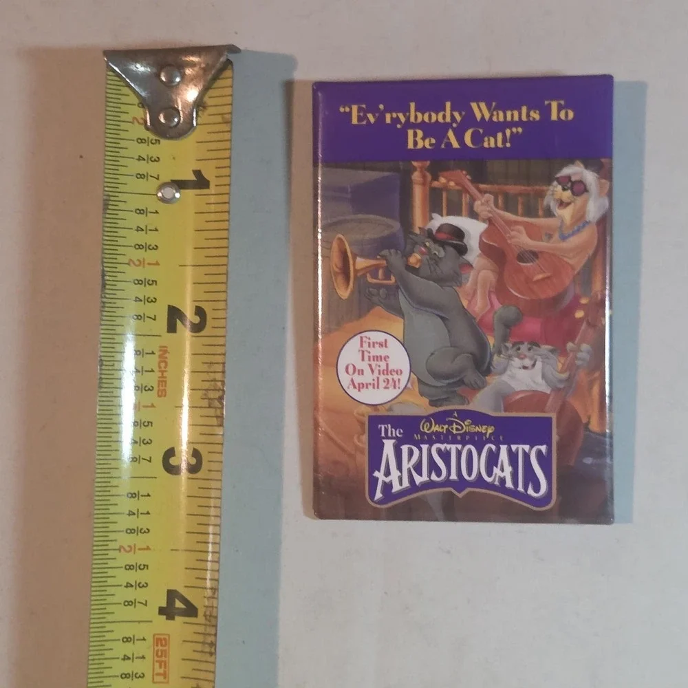 Vintage Disney Aristocats First Time On Video Promo Pinback Button Purple